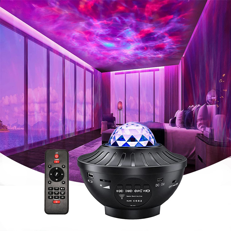 Cross-Border Hot Selling Laser Starry Sky Projector USB Remote Control Bluetooth Water Ripple Colored Lights Starry Sky Atmosphere Led Small Night Lamp