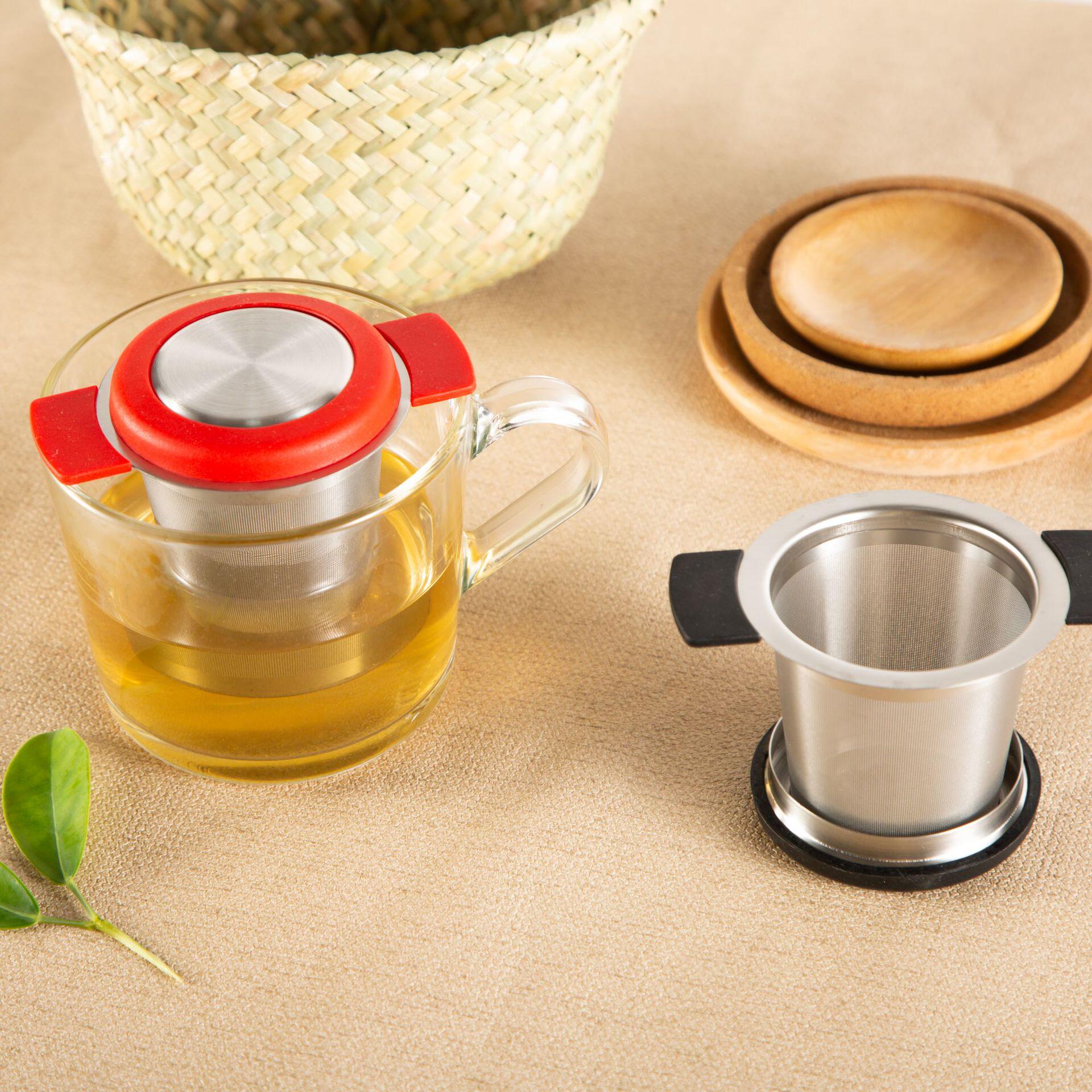 跨境厂家批发430不锈钢双耳茶漏 双柄茶滤 带盖网漏泡茶过滤器