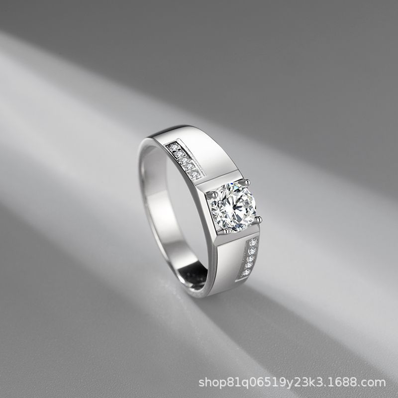 莫桑石钻戒男钻石戒指婚戒s925纯银镀白金铂金结婚订婚送男友礼物