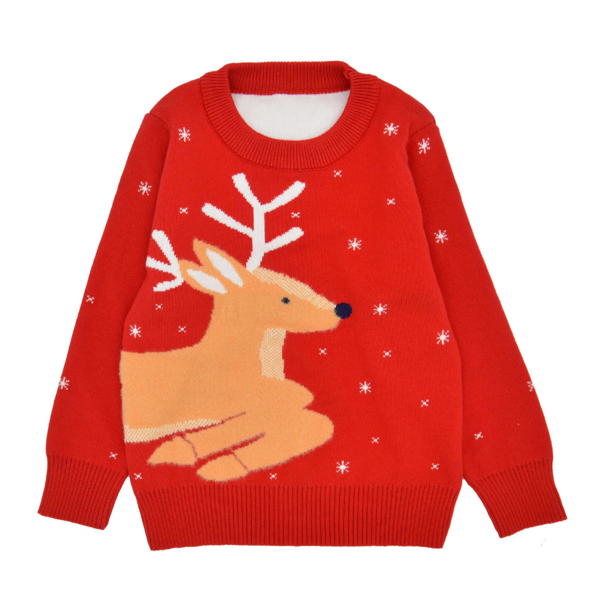 工厂直销批发中小童梅花鹿图案加厚童装圣诞季针织毛衣男女童上衣