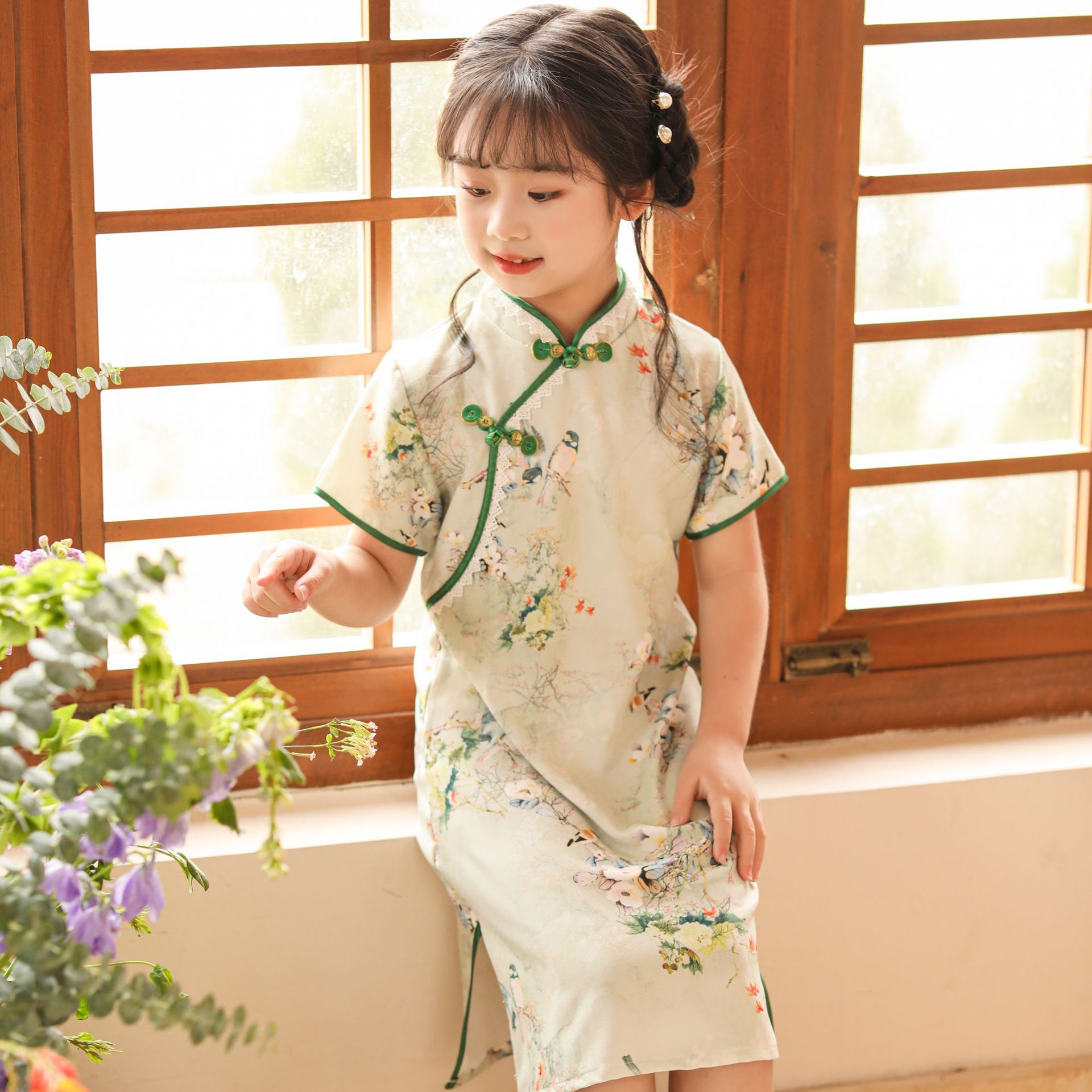 2024新款儿童夏季中国风唐装超仙公主裙古装女童复古汉服棉麻旗袍