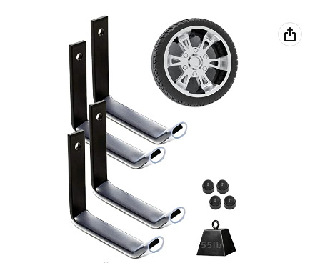 4 PCs Garage Hook Heavy Duty Wall Mounted Tire Storage System with Non-Slip Coating Hanging Tire Hook