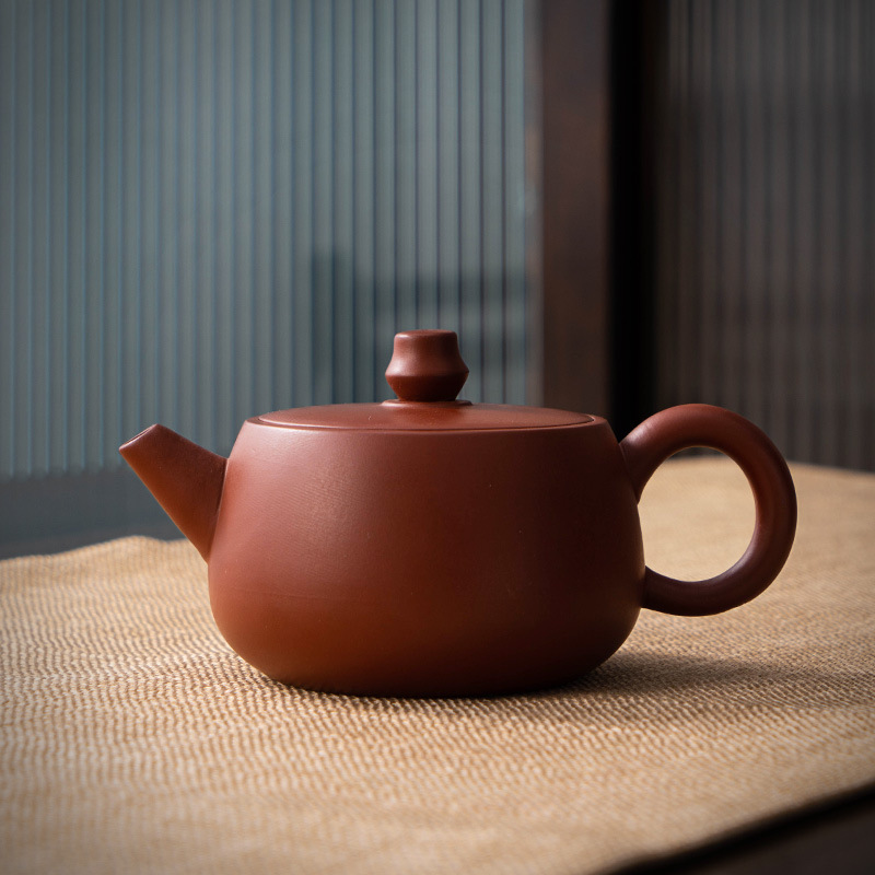宜兴手工紫砂纳瓢壶朱泥大红袍球孔大口石瓢壶功夫泡茶壶家用单壶