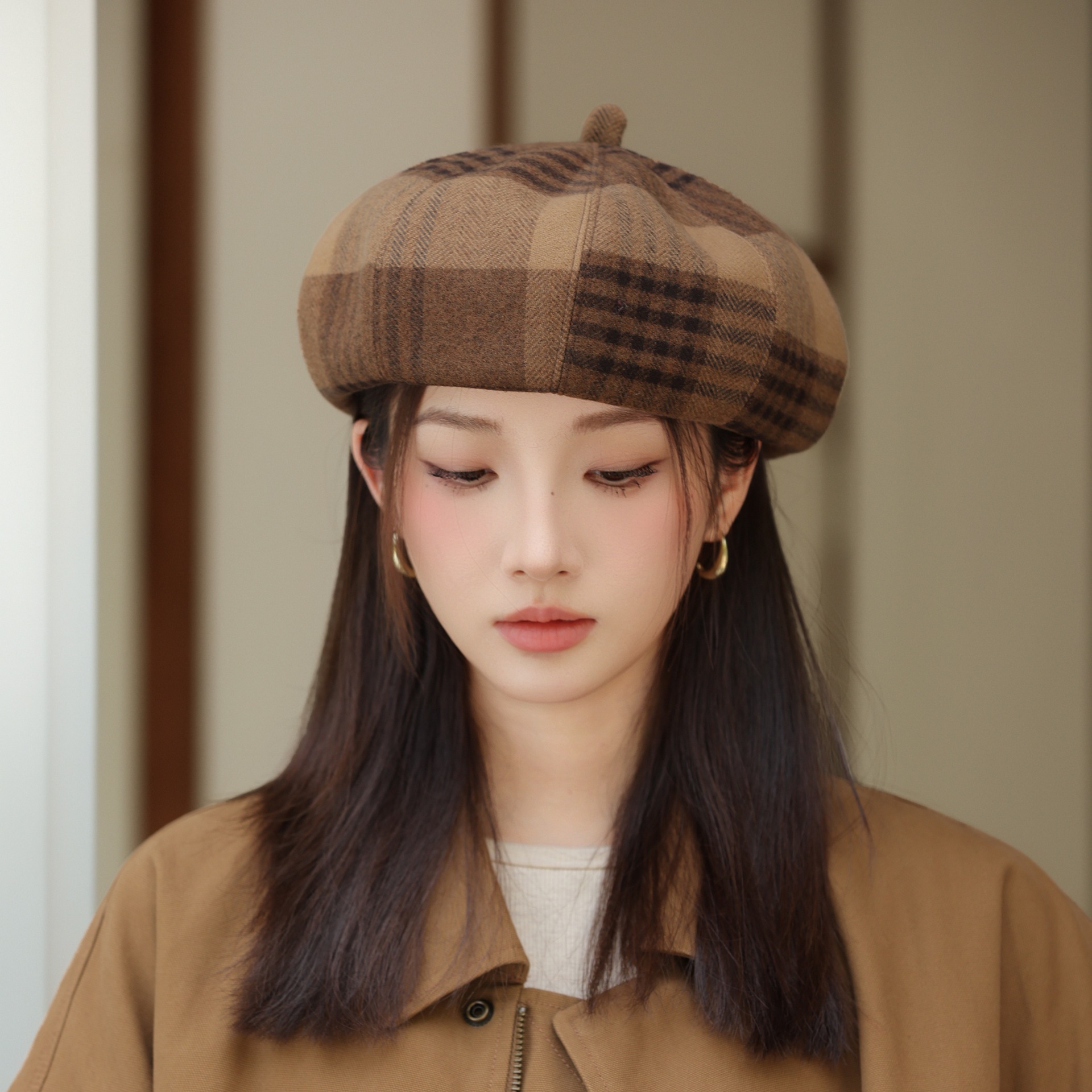 贝雷帽子女春秋大头围显脸小时尚户外个性画家蓓蕾帽sy批发澳毛三色真