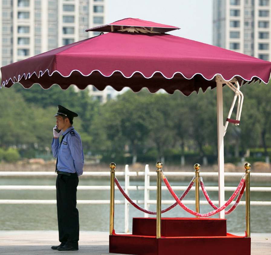 户外不锈钢岗亭遮阳伞 保安站岗台 小区物业大伞 户外太阳伞保安
