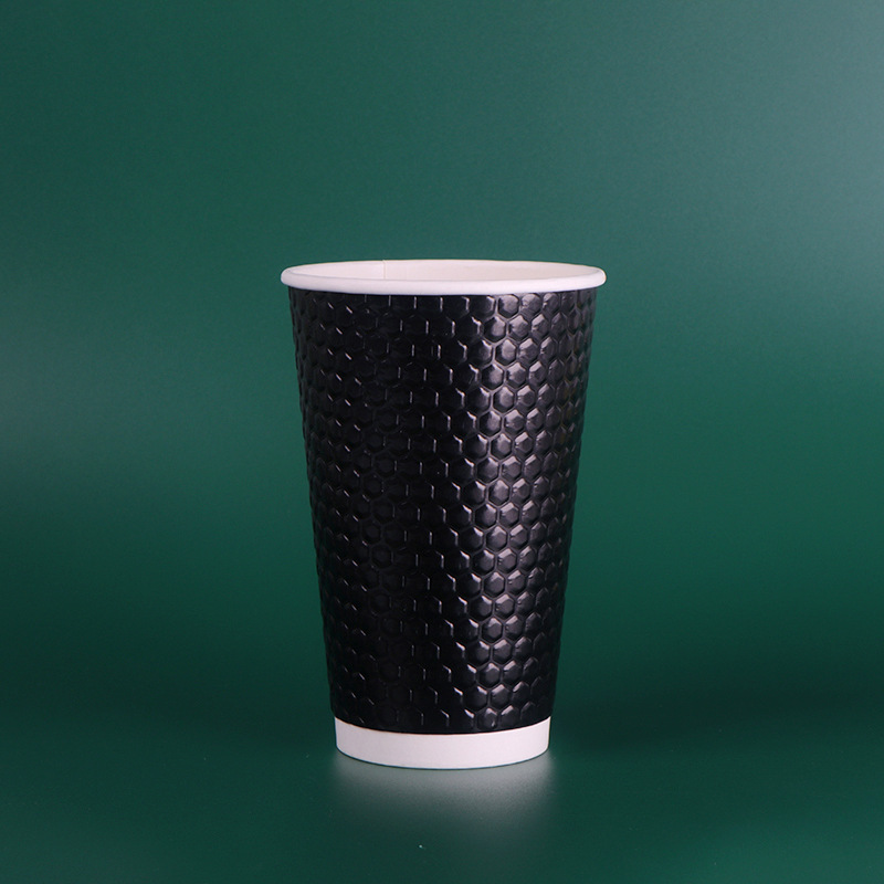 一次性纸杯 双层热饮奶茶杯3d立体压纹纸杯隔热加厚咖啡纸杯定 制