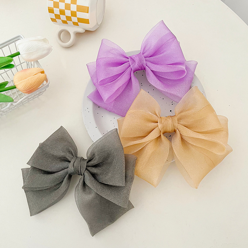 Summer New Korean Mesh Three-Layer Bow Clip Sweet Girl Back Head Top Clip Headdress Barrettes