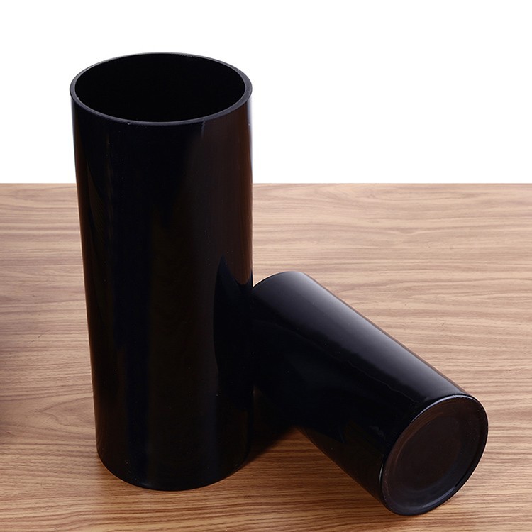 Thickened Black Straight Glass Vase Hotel Lobby White Cylindrical Floor Flower Container Model Room Wedding Road Lead