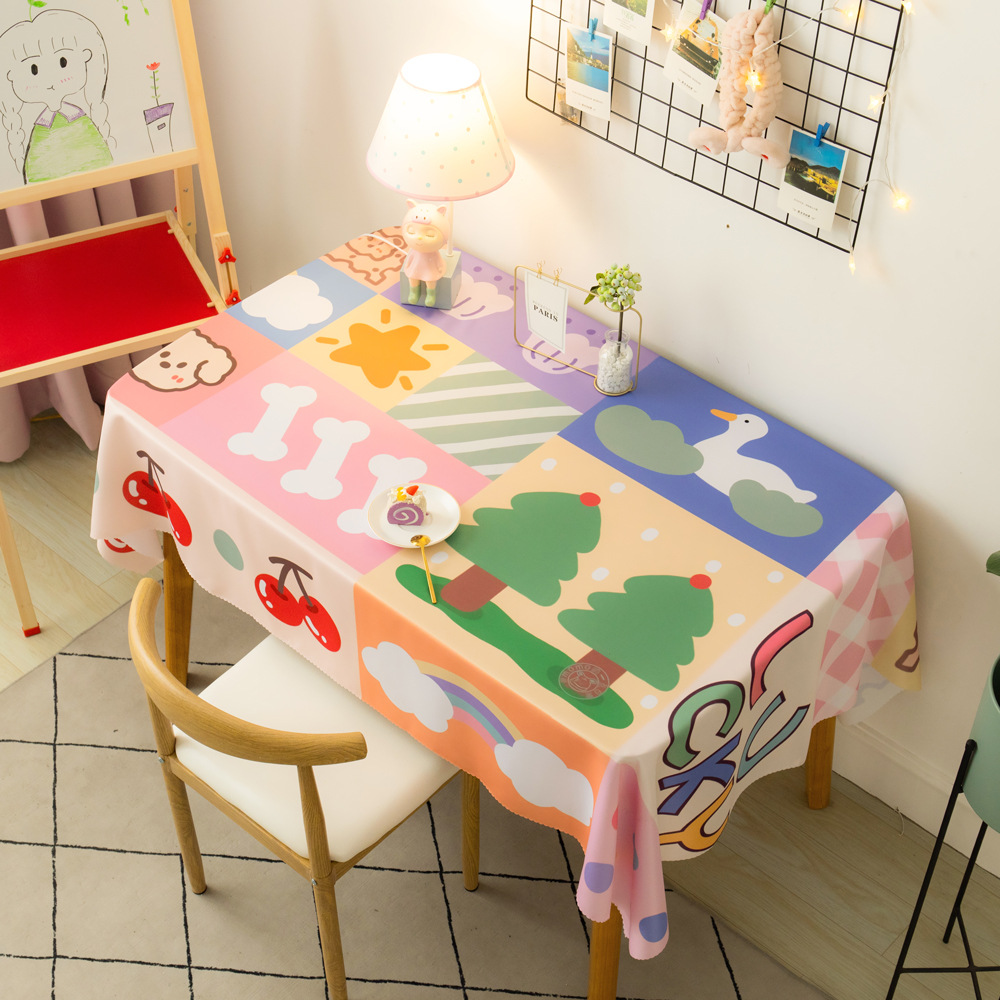 小清新可爱卡通桌布少女化妆台书桌垫粉红色餐桌茶几布艺定制ins