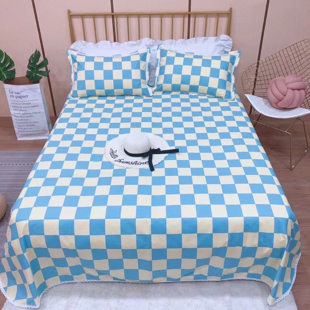 简约夏季床单格子床单纯棉1.8m床加厚三枚锻卡双人单人帆布床单