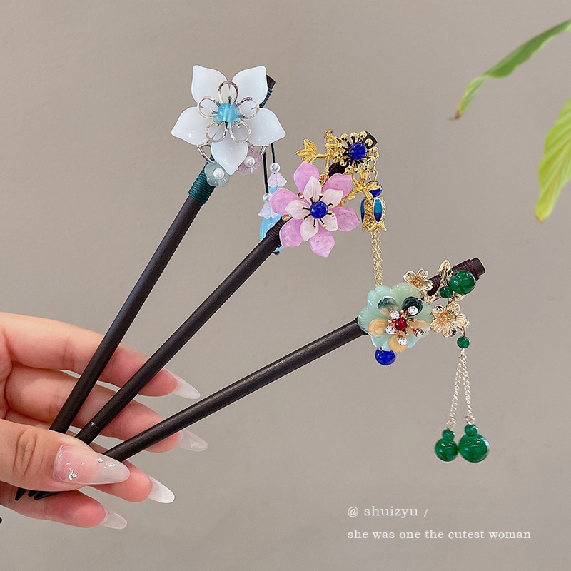 Antique Style Ebony Hairpin Women's New Chinese Style High Sense Hair Clasp Modern Hairpin Plate Hair Clasp Hair Clasp Wooden Hair Clasp Cheongsam Accessories