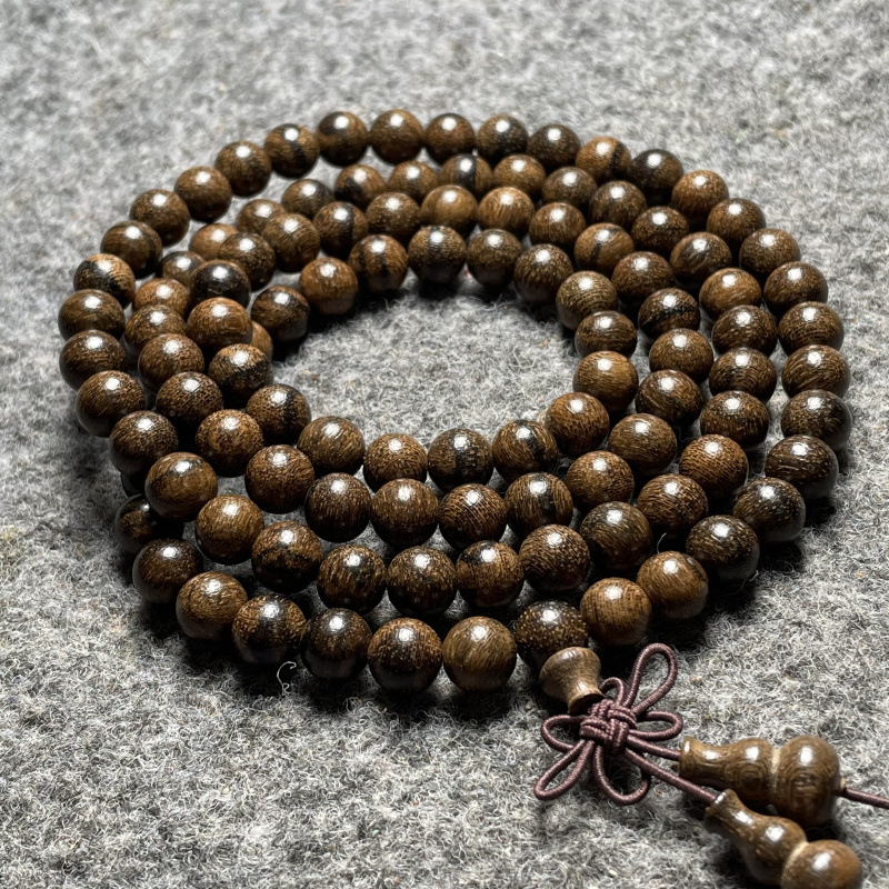东帝汶虎沉香108手链 天然虎沉香佛珠手链圆珠印尼沉香男女款8mm
