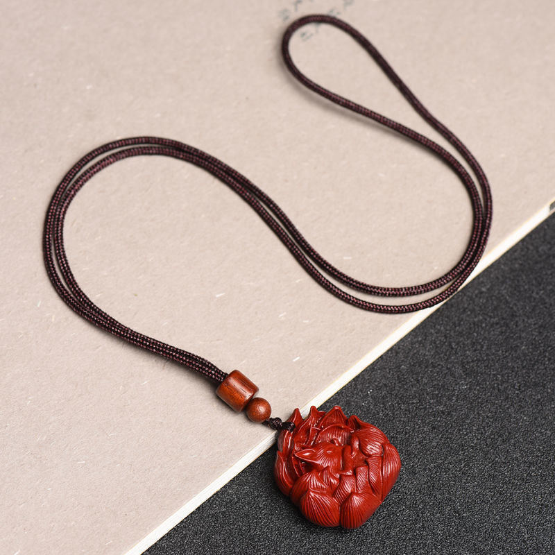 天然朱砂吊坠九尾狐原矿紫金砂挂件男女同款项链毛衣链-阿里巴巴