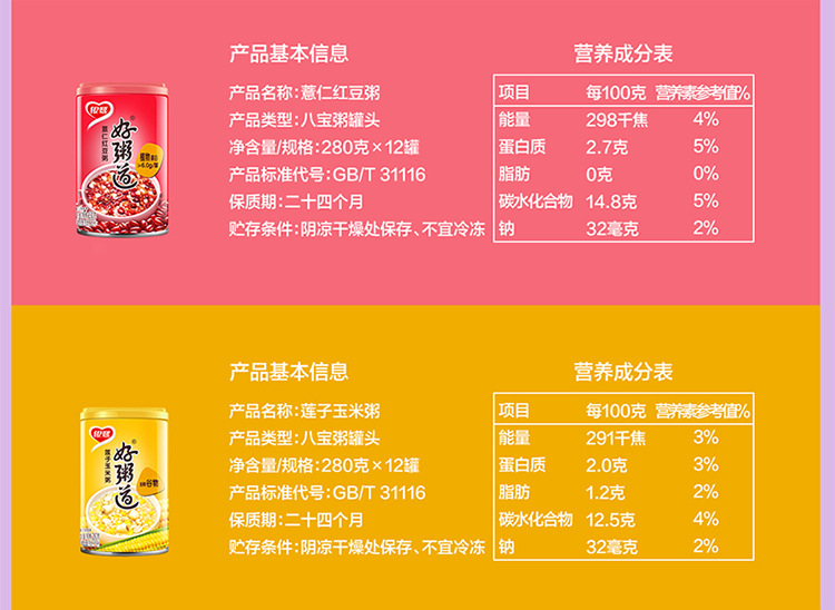 银鹭好粥道红豆280g *12罐整箱过年公司年货礼品节日礼物食品出口