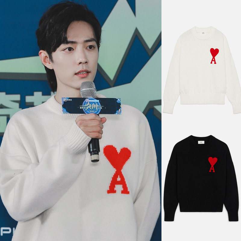 2021巴黎ami羊毛毛衣男女圆领肖战同款大爱心长袖针织衫明星潮牌