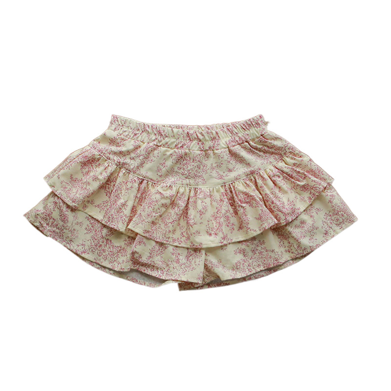 Girls' Shorts 2023 Summer Strawberry Shan Korean Children's Clothing Children Girls' Western Style Small Floral Multi-Layer Culottes in Stock