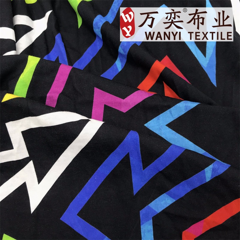 26s棉平纹直喷印花面料 线条针织男女装童装活性印花布-阿里巴巴