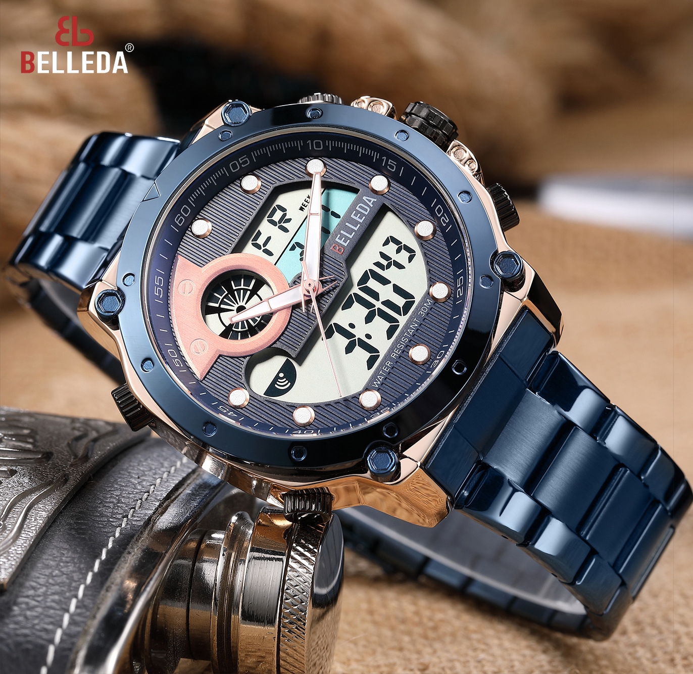 belleda 贝尔利达 9300男士电子运动多功能防水学生简约手表