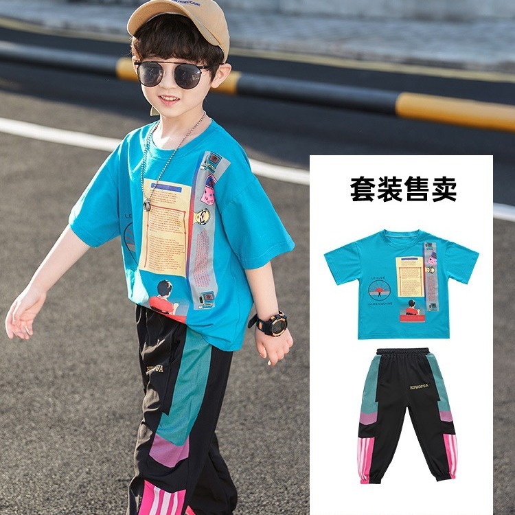男童夏装套装2024新款洋气儿童夏季短袖中大童男孩薄款衣服潮帅气