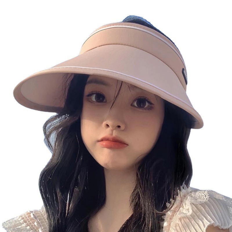 Summer Outdoor Riding UV-Proof Foldable Women's Topless Hat Large Brim PVC Sunshade Face-Looking Small Sun Protection Hat