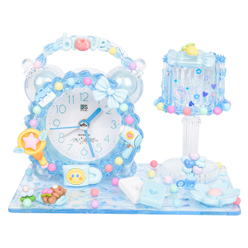 Children's Homemade Little Alarm Clock Handmade Diy Cream Glue Ins Style Student Only Mute Cute Clock Creative Ornaments