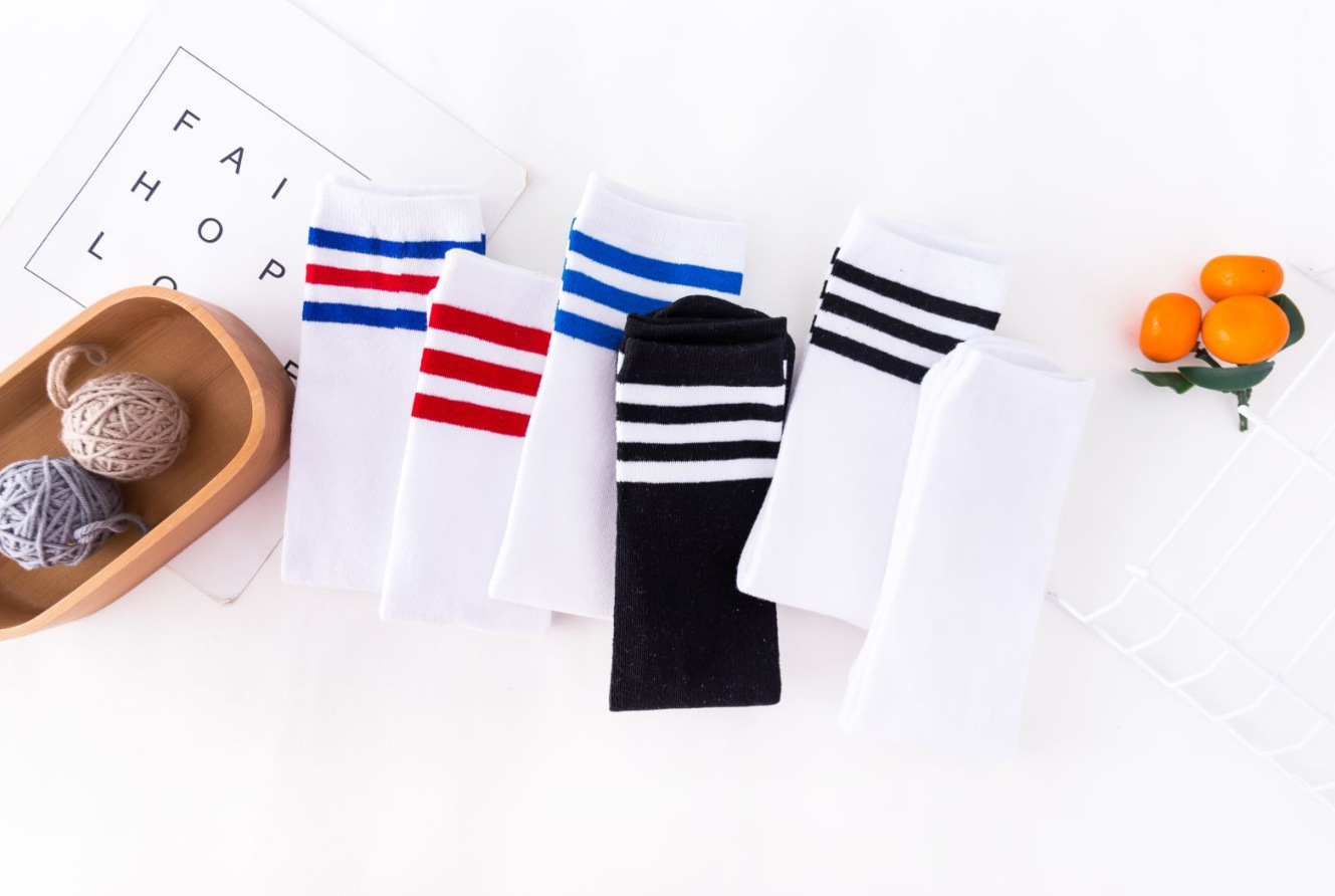 三条杠学生袜子运动中筒袜亲子袜棉袜过膝堆堆足球袜儿童袜批发