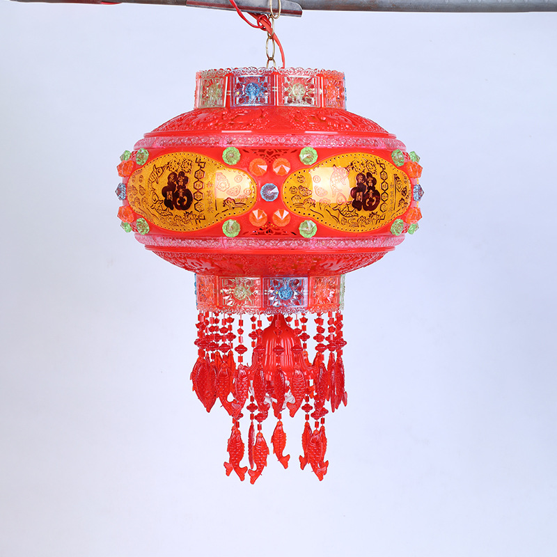 春节新年旋转灯笼七彩led走马灯插电水晶灯阳台装饰福字大红灯笼