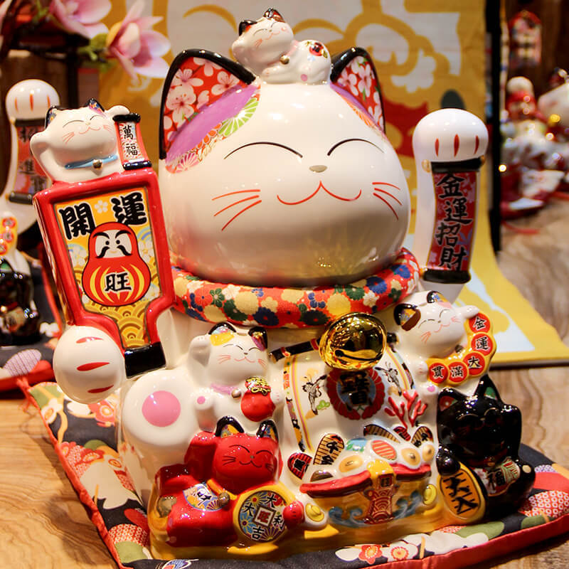 店铺大号招财猫日式摇摆件家居陶瓷存钱罐开业自动招手礼品