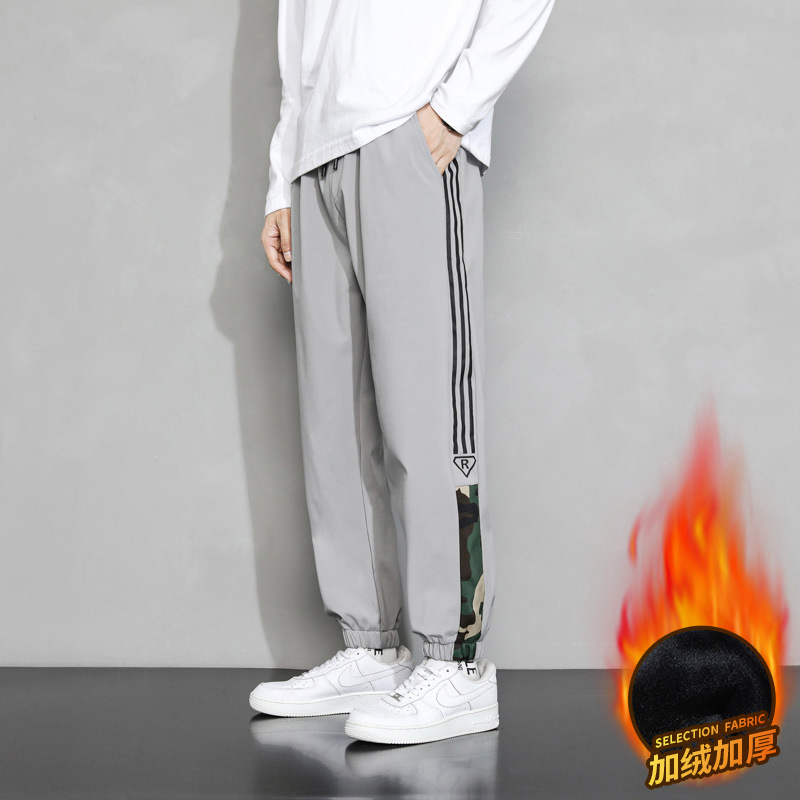 Winter Fleece-Lined Trousers Men's Korean-Style Fashionable Loose Thicken Ankle-Tied Cropped Pants Men's Warm with Velvet Casual Pants Men's