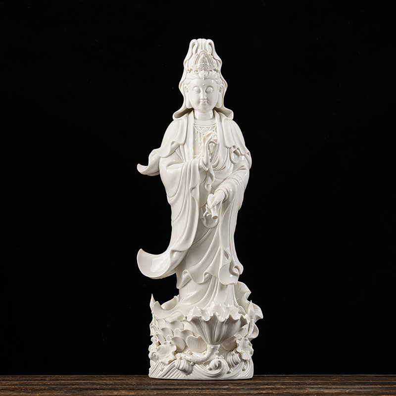 德化陶瓷27吋滴水观音佛像家用居家供奉摆件 白瓷南海观音菩萨像