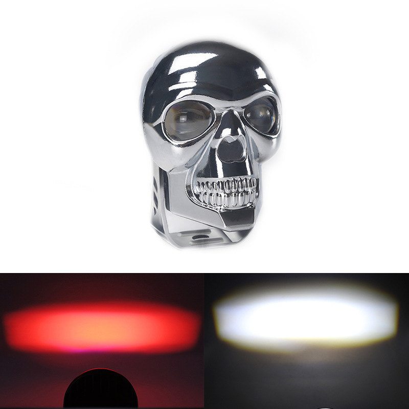 Motorcycle Led Spotlight Skull Two-Color Spotlight Headlight Far and near Light off-Road Vehicle Electric Vehicle Modified Motorcycle