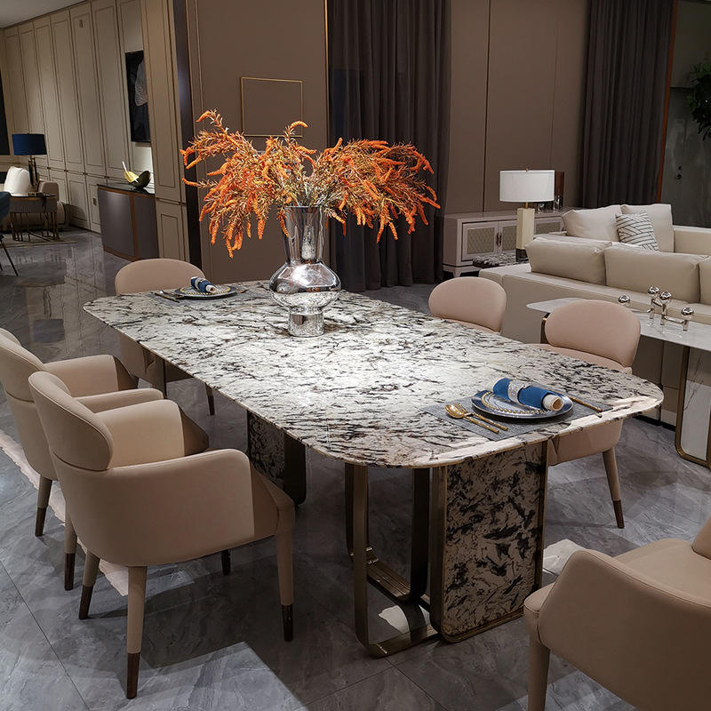 意大利海外同款dining table雪山飞狐奢石银狐餐桌高档大理石餐桌