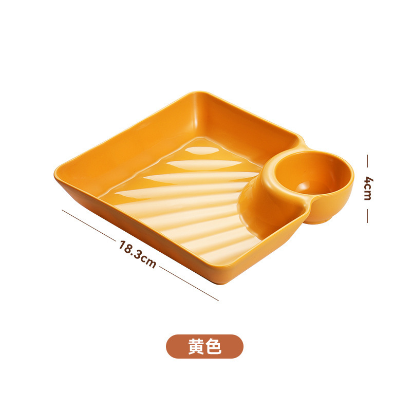Large Dumpling Plate with Vinegar Dish Pp Grid Plate Japanese Style Tableware Household Square Dumpling Plate Tray