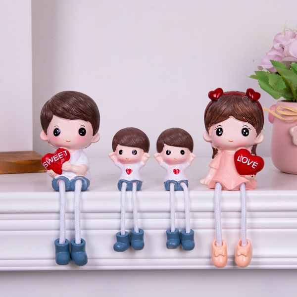 A Family of Four Cartoon Resin Hanging Feet Doll Creative Home Living Room Children's Room Decoration Gift Small Ornaments