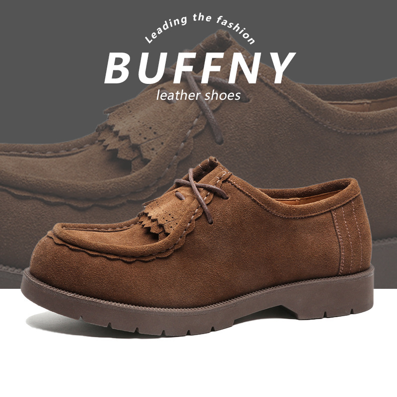 袋鼠鞋男2024夏季新款反绒皮印第安工装邮差鞋美拉德复古休闲皮鞋