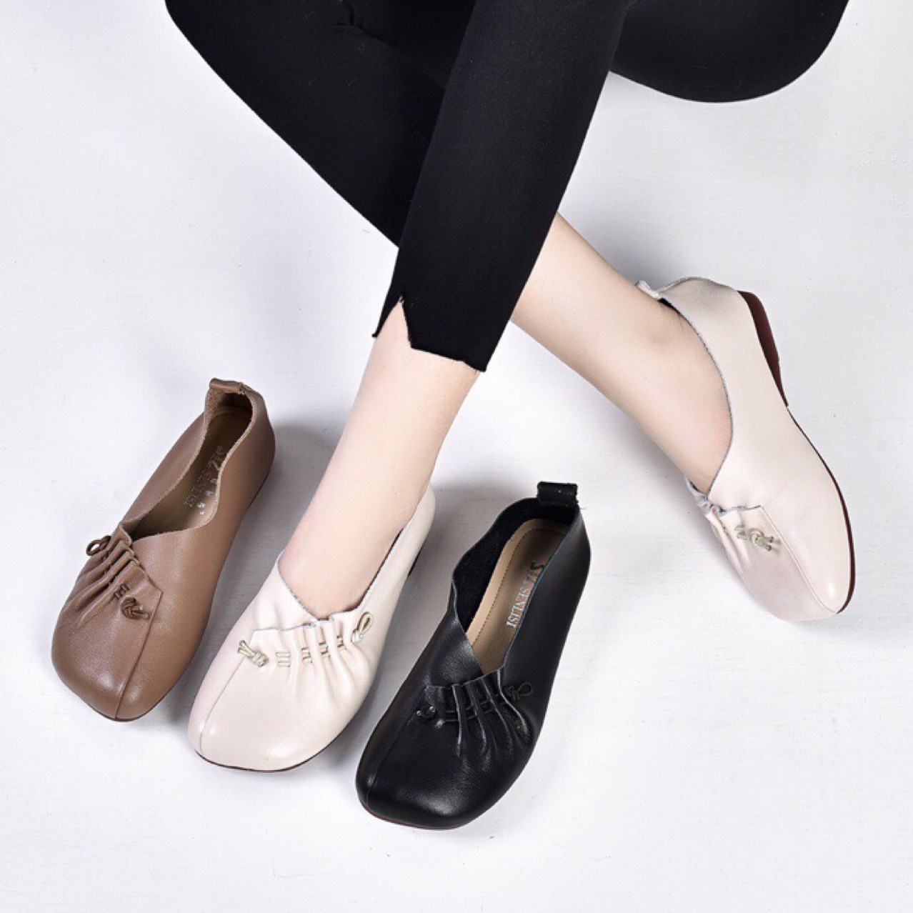 春秋舒适方头复古真皮妈妈鞋平底中年女皮鞋纯牛皮牛筋底大码单鞋