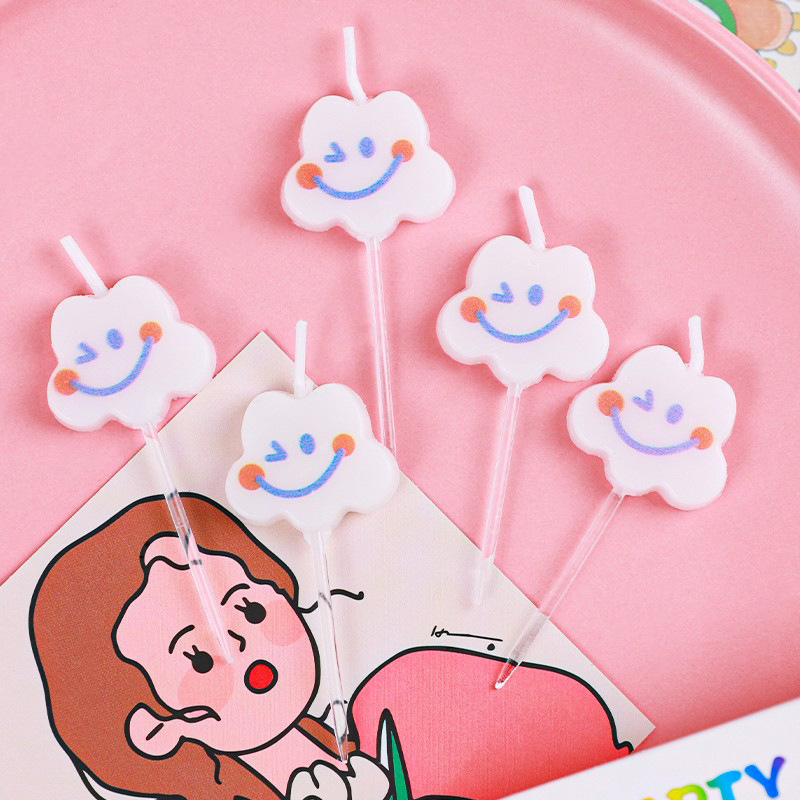 South Korea Ins Cute Cloud Smiley Face Birthday Cake Candle Children's Party Decoration Smile White Cloud Candle Plug-in