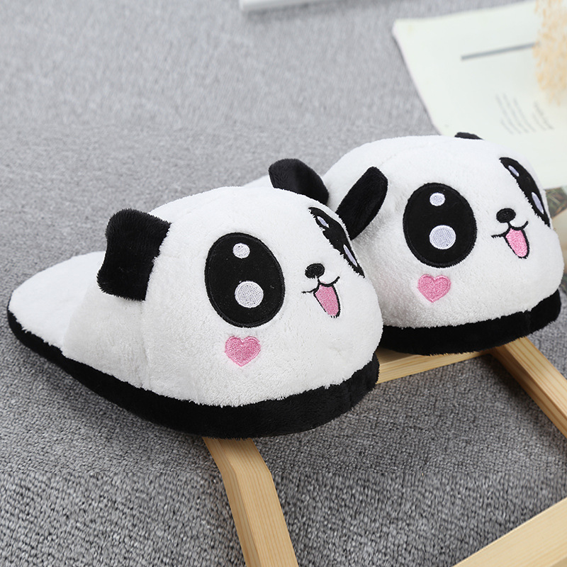 厂家定制熊猫拖鞋加厚包头情侣拖鞋各种毛绒拖鞋批发
