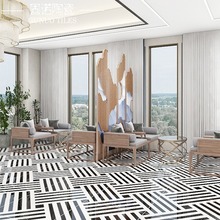 800*800客厅卧室走廊餐厅黑色灰色白色拼花地砖无限拼接造型瓷砖