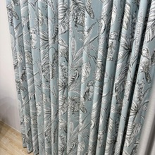 新款美式高档蓝色小鸟色织窗帘成品客厅卧室儿童房飘窗提花布帘