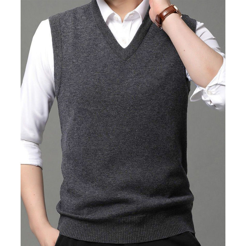 包邮春秋冬男士背心v领无袖针织衫毛衣坎肩中老年爸爸保暖马甲男