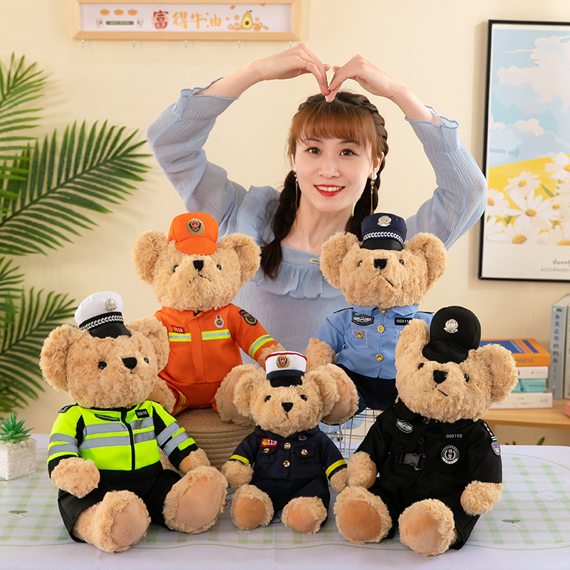 抖音交警小熊公仔毛绒玩具警察小熊网红机车熊铁骑泰迪熊玩偶礼物