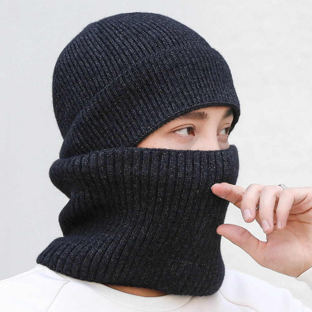 冬季新款羊绒加厚脖套帽子 男士防风保暖护脖针织毛线帽子两件套