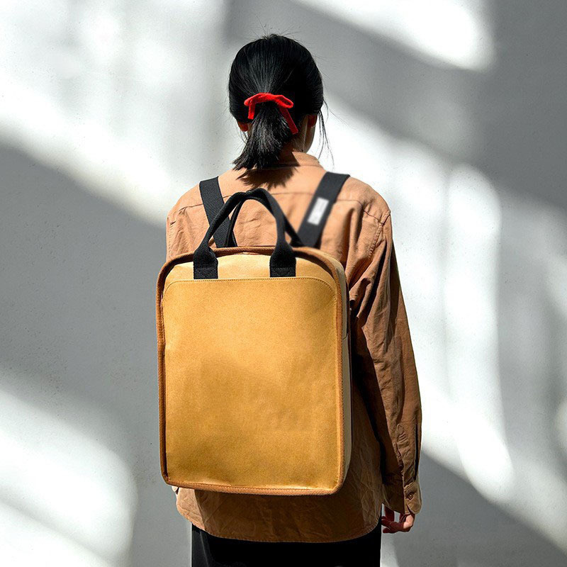 新款可水洗牛皮纸书包双肩包方形背包潮流国潮情侣复古男女休闲包