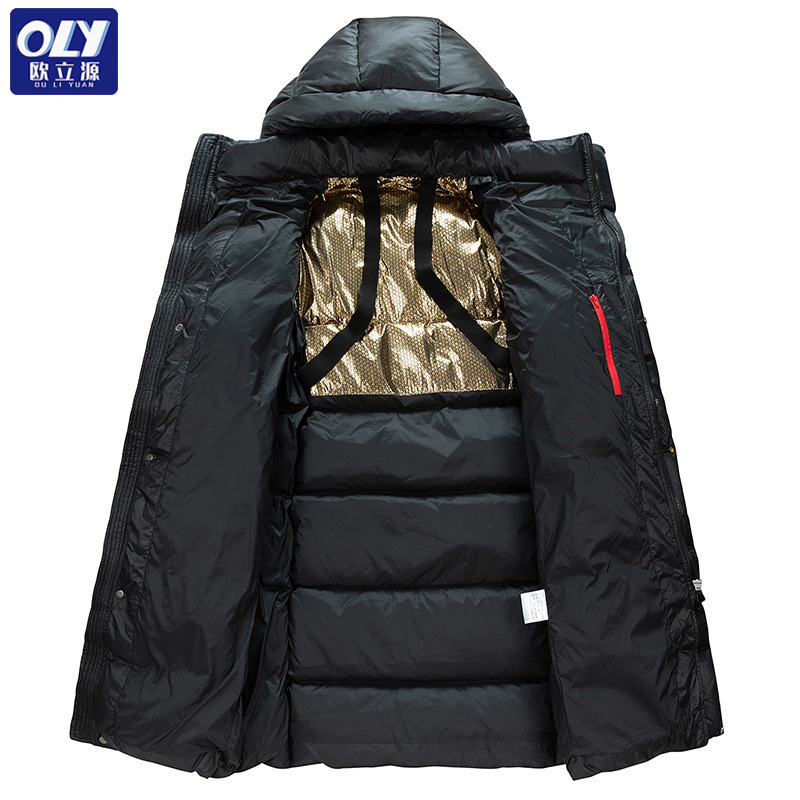 Winter New National Standard 90 White Duck down Jacket Men's Mid-Length Couple's Black and Gold down Jacket Thickened Winter Men's Jacket