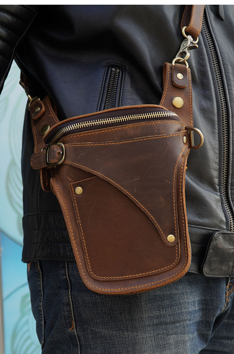 复古哈雷腰包男士干活工地真皮多功能腰带大容量战术腰间户外腰包