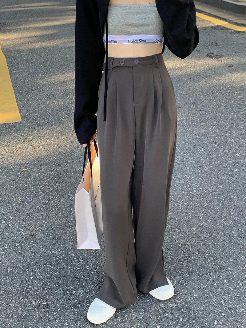 包邮直筒裤阔腿裤拖地裤开叉裤子春秋2021年新款韩版休闲裤女高腰