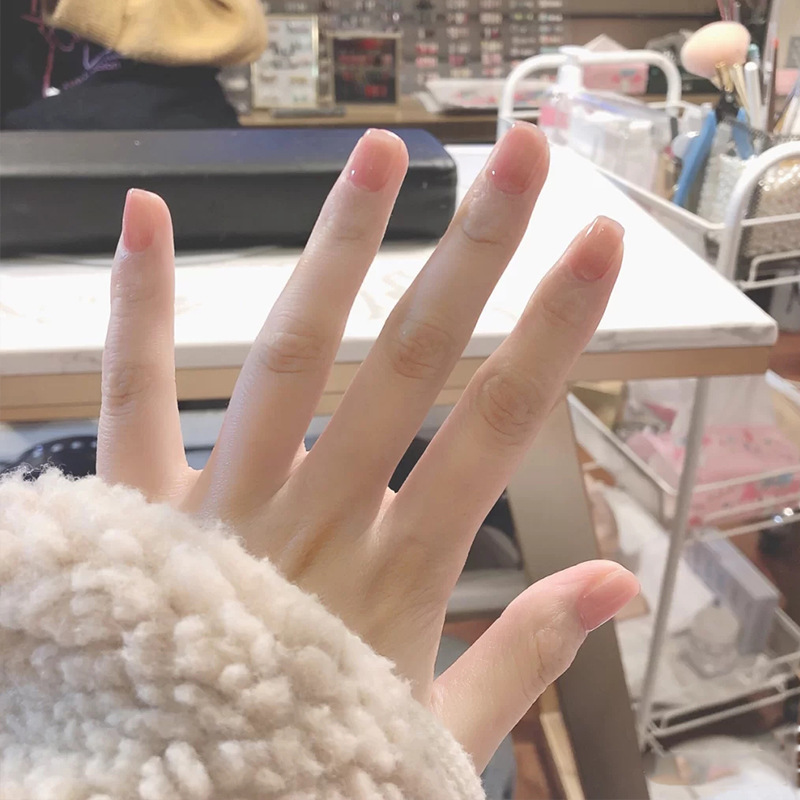 夏日清新短款方圆纯色亮油冰透裸色穿戴美甲 假指甲贴片 成品甲片