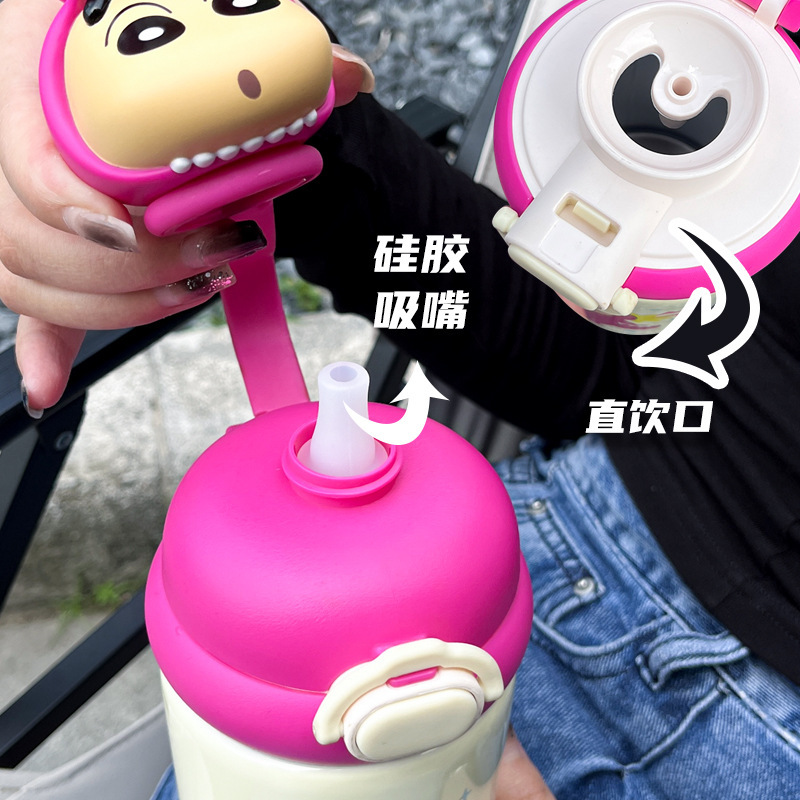 Genuine Joint Name Crayon Xiaoxin Vacuum Cup Food Grade Material 316 Stainless Steel Water Cup Cartoon Children's Straw Cup