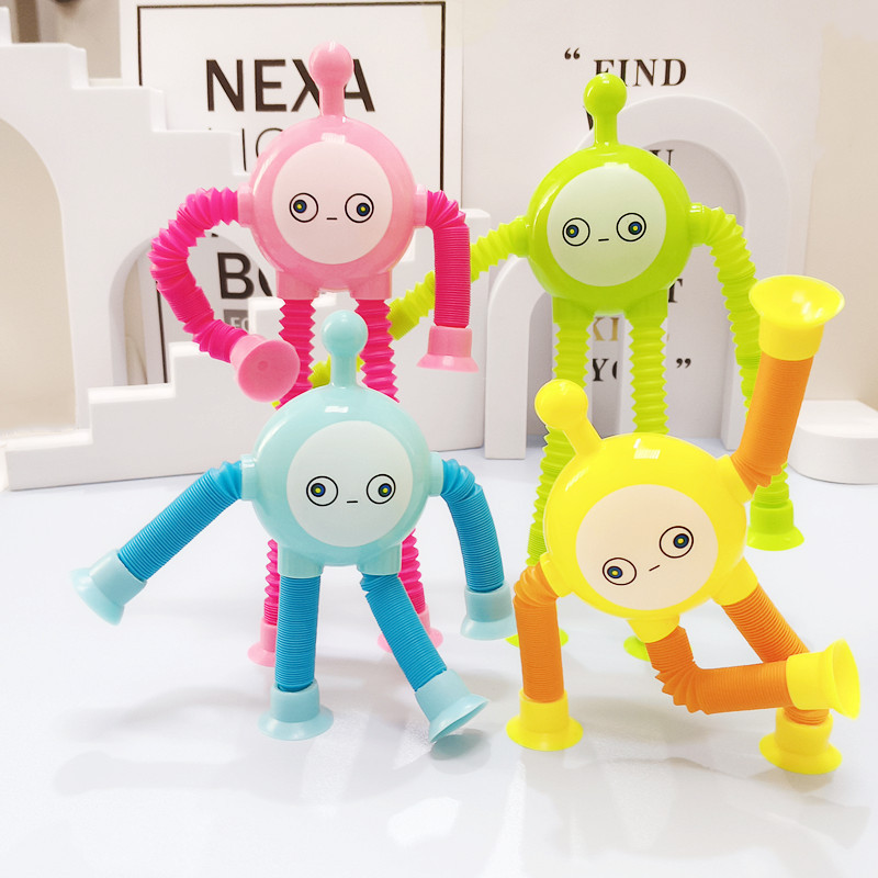 Factory Direct Sales Variety Luminous Egg Doll Stretch Tube Sucker Extension Tube Cartoon Luminous Decompression Toy Spot